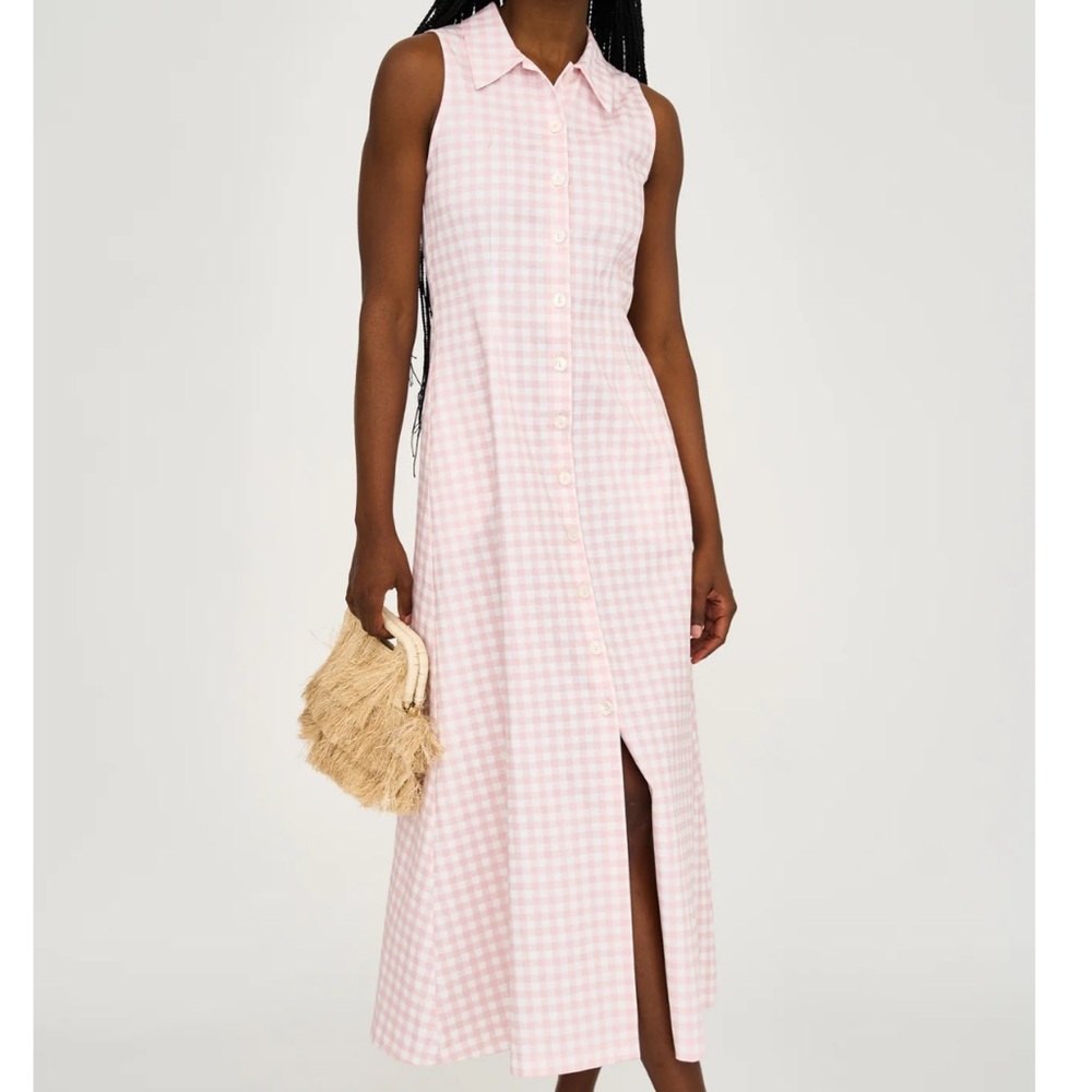 Byrdie Pink Checkered Sleeveless Midi Dress